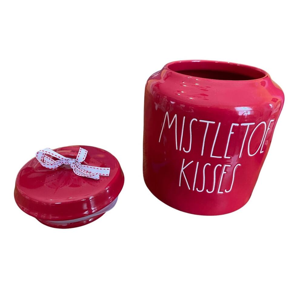 Rae Dunn by Magenta Mistletoe Kisses Cookie Jar Red 9" x 6"